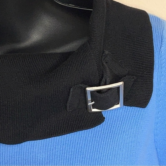 MEDIUM VINTAGE BLUE BLACK COWL NECK KNIT TOP STRETCH 3/4 SLEEVE RETRO - Picture 5 of 10